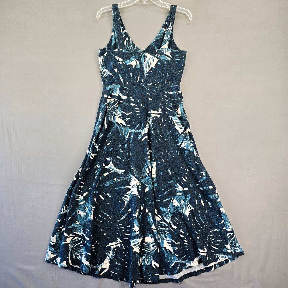 Chaps Blue Sundress Sleeveless Midi Geometric Tie Dye V-Neck Womens Size M Aline - Picture 2 of 7